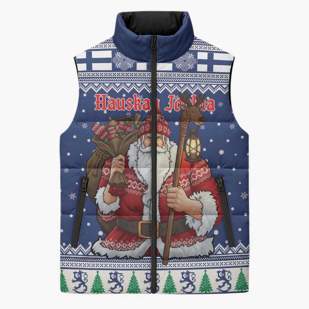 Funny Finland Christmas Sleeveless Puffer Jacket Hauskaa Joulua Joulupukki - Wonder Print Shop