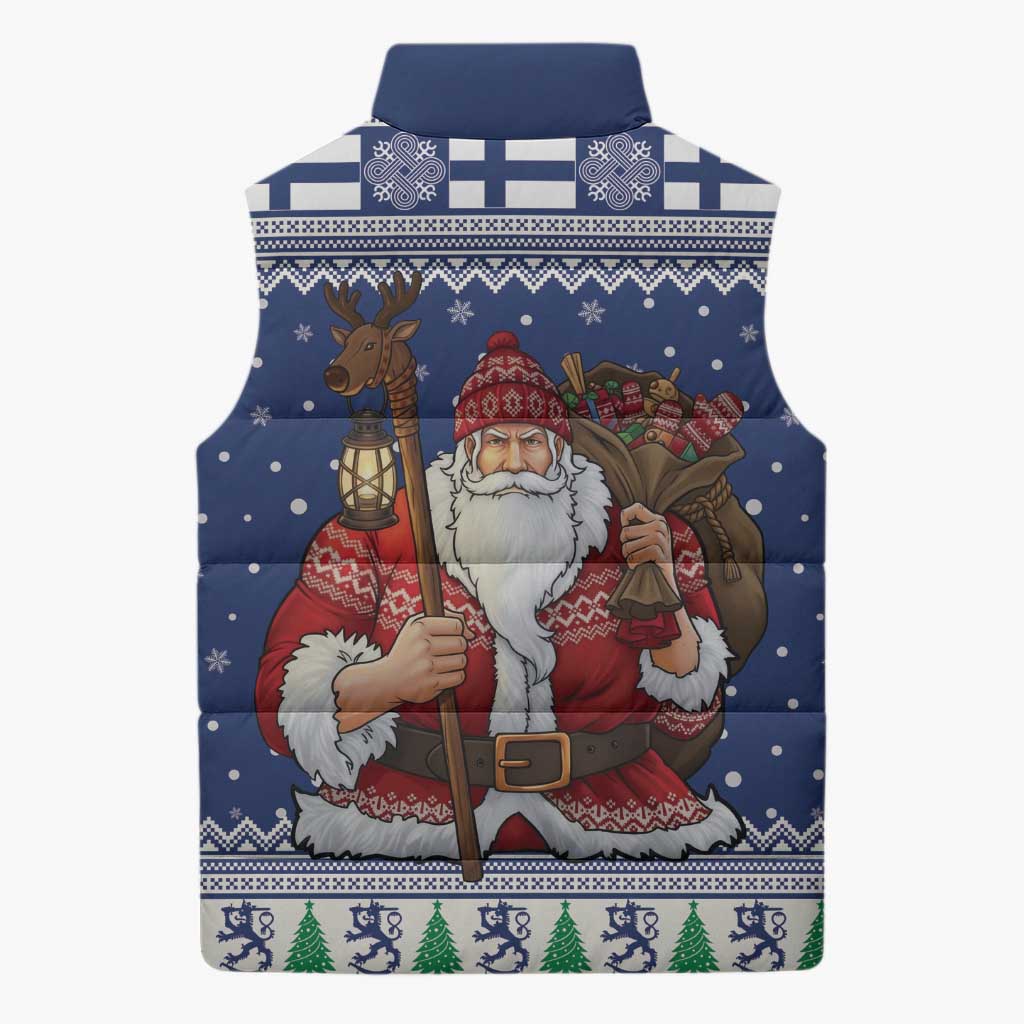 Funny Finland Christmas Sleeveless Puffer Jacket Hauskaa Joulua Joulupukki - Wonder Print Shop