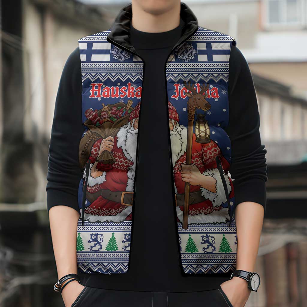 Funny Finland Christmas Sleeveless Puffer Jacket Hauskaa Joulua Joulupukki - Wonder Print Shop