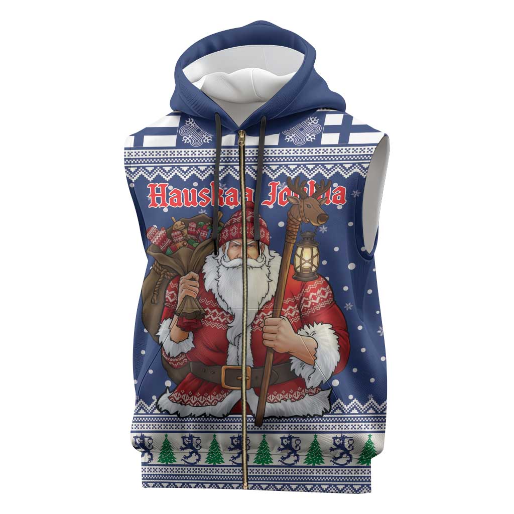 Funny Finland Christmas Sleeveless Zip Hoodie Hauskaa Joulua Joulupukki - Wonder Print Shop