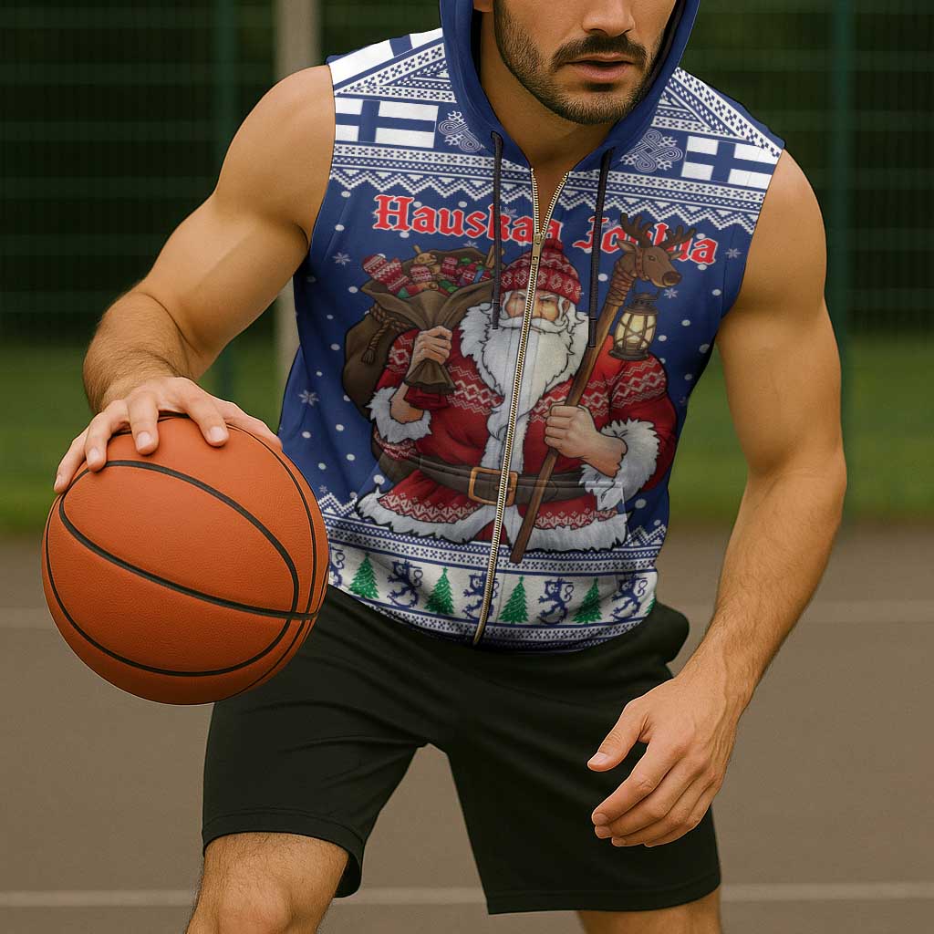 Funny Finland Christmas Sleeveless Zip Hoodie Hauskaa Joulua Joulupukki - Wonder Print Shop