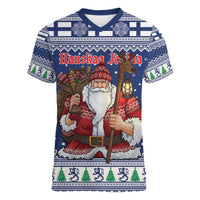 Funny Finland Christmas Women V-Neck T-Shirt Hauskaa Joulua Joulupukki - Wonder Print Shop