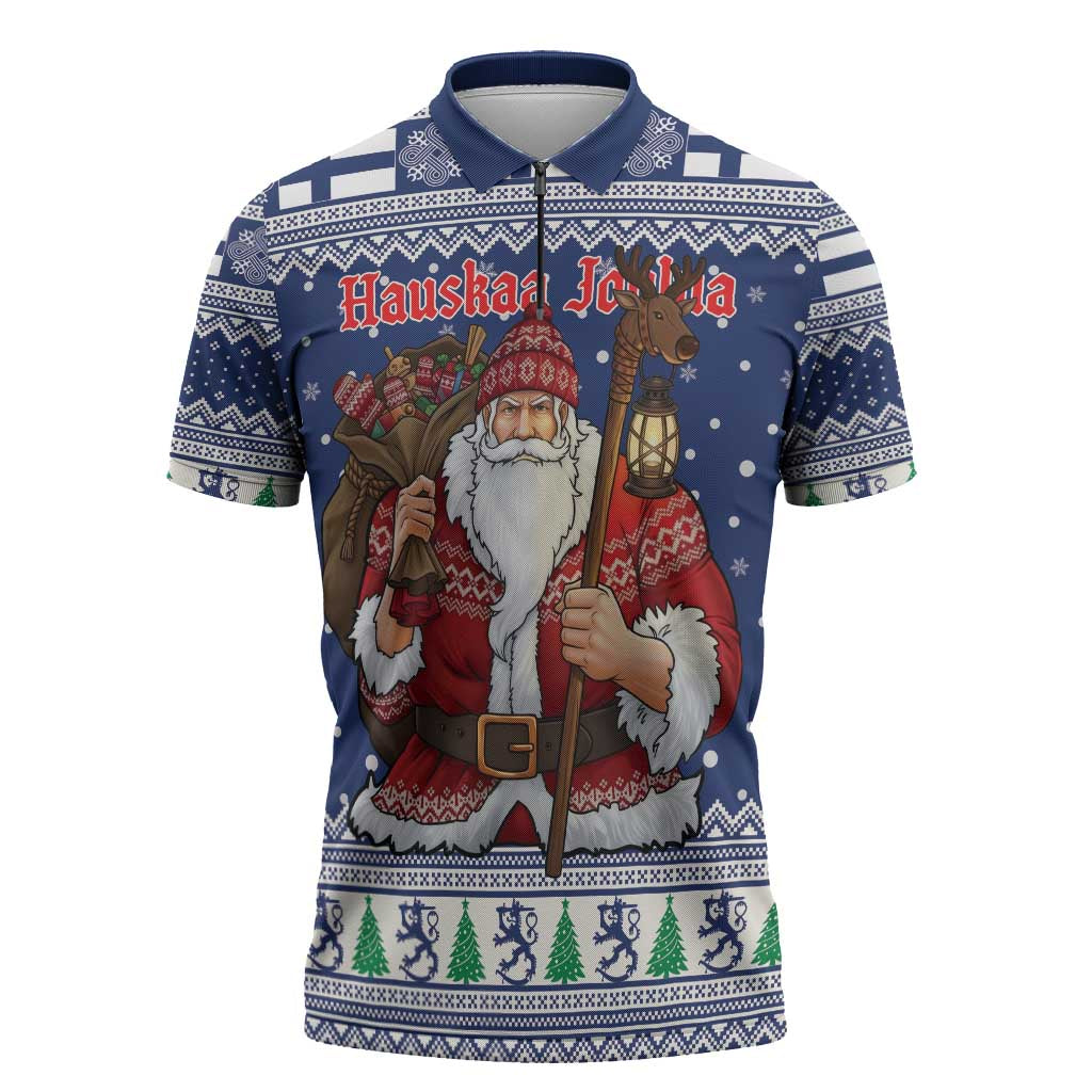 Funny Finland Christmas Zipper Polo Shirt Hauskaa Joulua Joulupukki - Wonder Print Shop