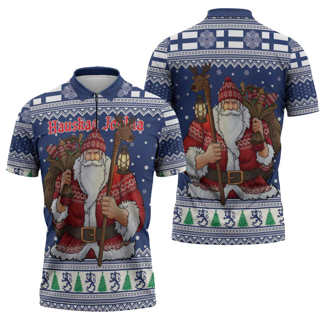 Funny Finland Christmas Zipper Polo Shirt Hauskaa Joulua Joulupukki - Wonder Print Shop