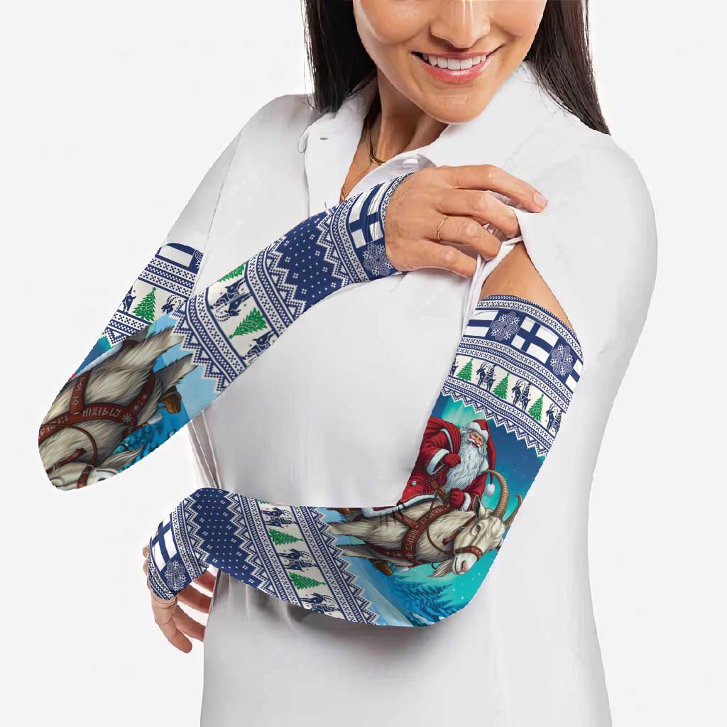 Finland Joulupukki Christmas Arm Sleeves Riding the Yule Goat - Wonder Print Shop