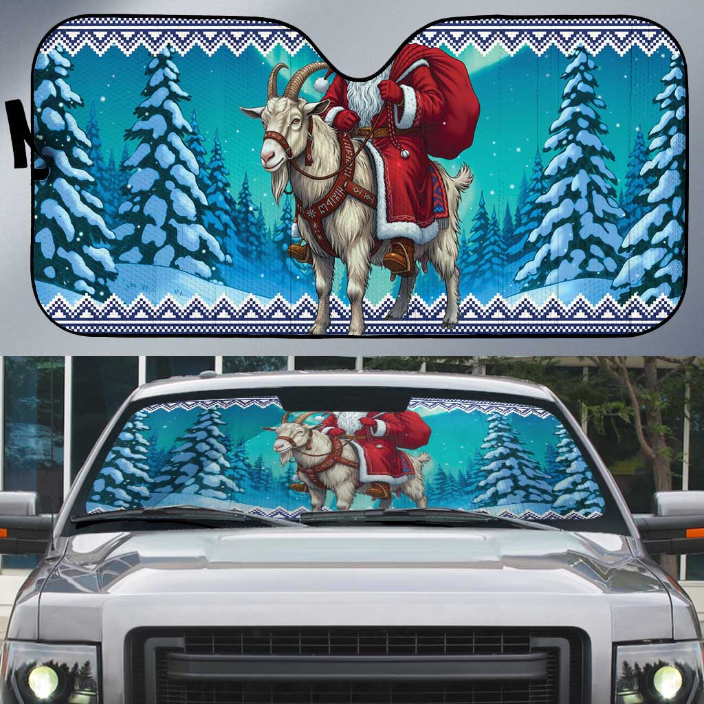 Finland Joulupukki Christmas Auto Sun Shade Riding the Yule Goat - Wonder Print Shop