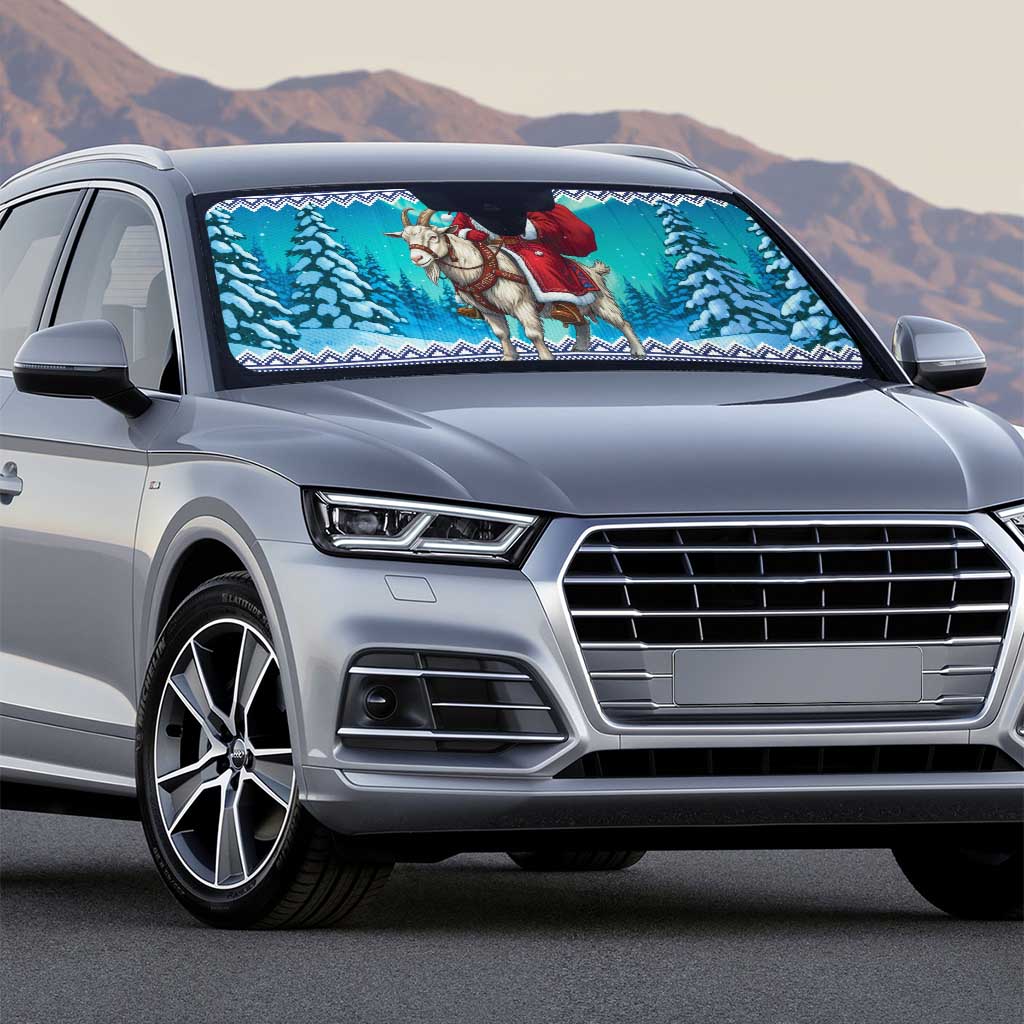 Finland Joulupukki Christmas Auto Sun Shade Riding the Yule Goat - Wonder Print Shop