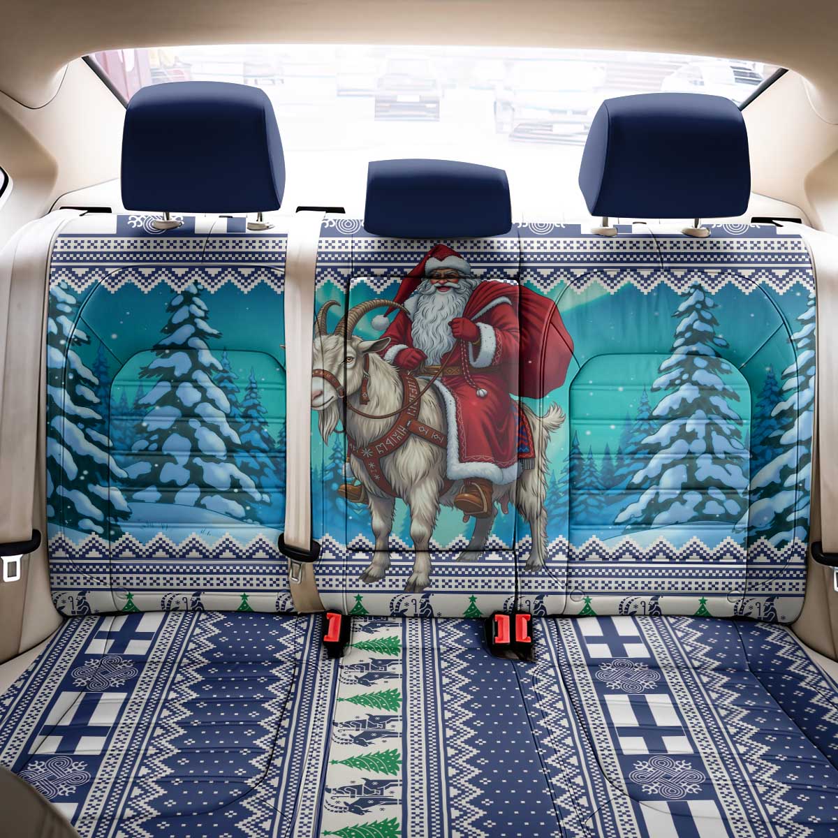 Finland Joulupukki Christmas Back Car Seat Cover Riding the Yule Goat - Wonder Print Shop