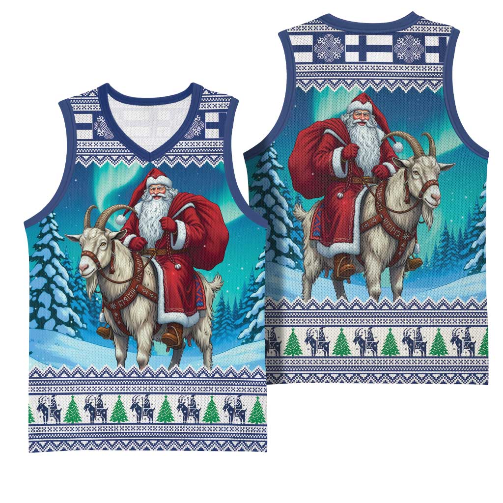 Finland Joulupukki Christmas Basketball Jersey Riding the Yule Goat - Wonder Print Shop