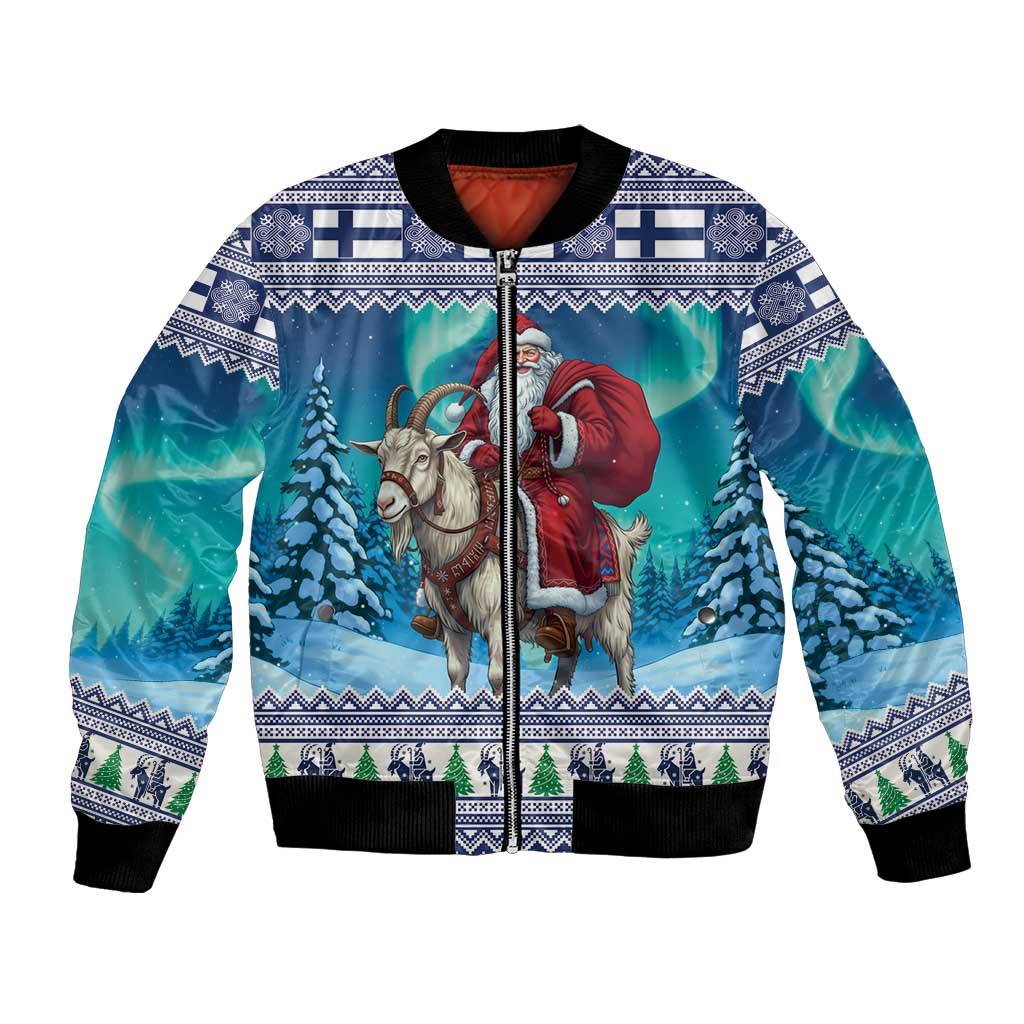 Finland Joulupukki Christmas Bomber Jacket Riding the Yule Goat - Wonder Print Shop