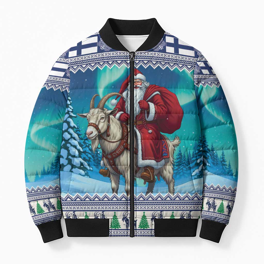 Finland Joulupukki Christmas Bomber Puffer Jacket Riding the Yule Goat - Wonder Print Shop