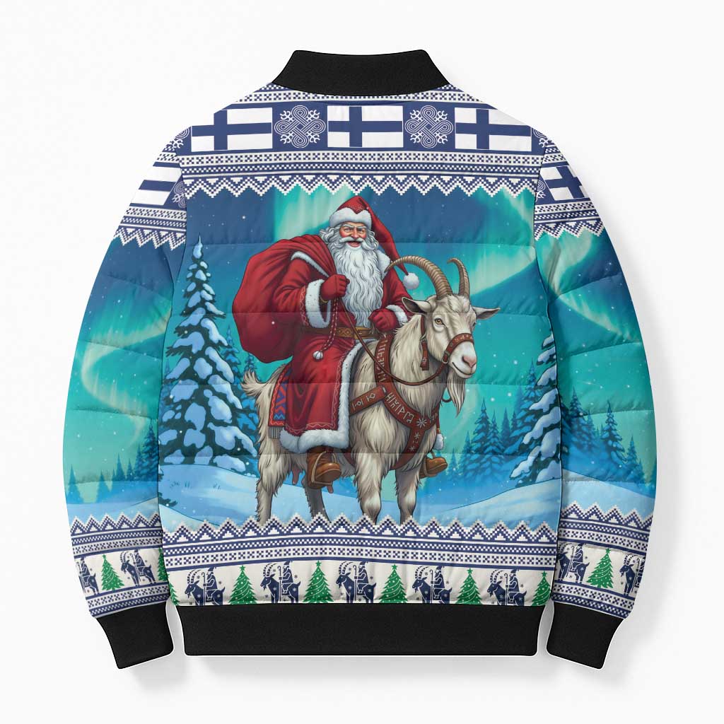 Finland Joulupukki Christmas Bomber Puffer Jacket Riding the Yule Goat - Wonder Print Shop