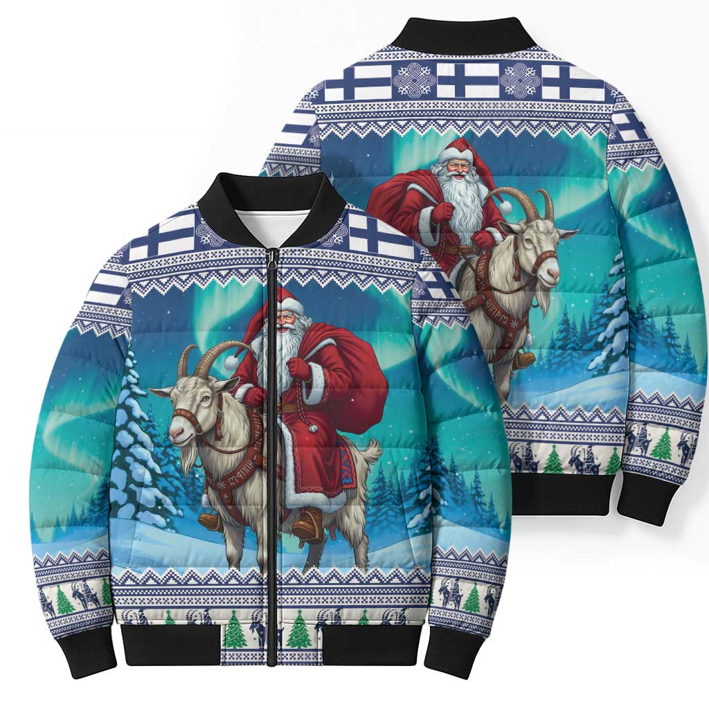 Finland Joulupukki Christmas Bomber Puffer Jacket Riding the Yule Goat - Wonder Print Shop