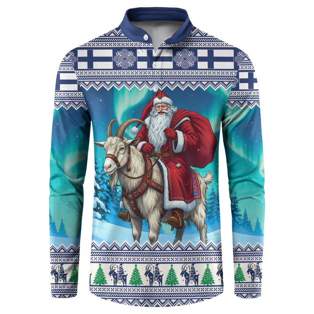 Finland Joulupukki Christmas Button Sweatshirt Riding the Yule Goat - Wonder Print Shop
