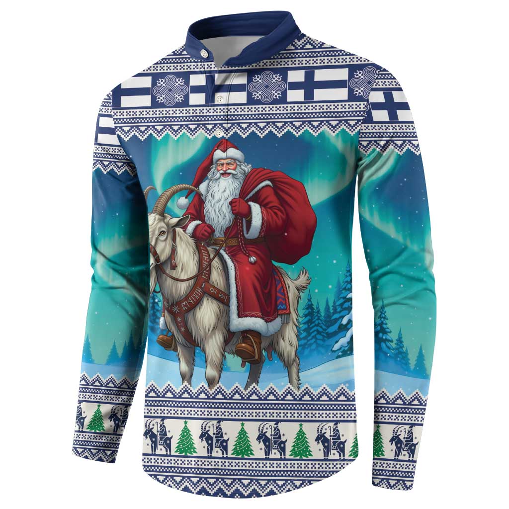 Finland Joulupukki Christmas Button Sweatshirt Riding the Yule Goat - Wonder Print Shop