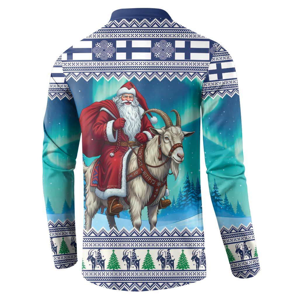 Finland Joulupukki Christmas Button Sweatshirt Riding the Yule Goat - Wonder Print Shop
