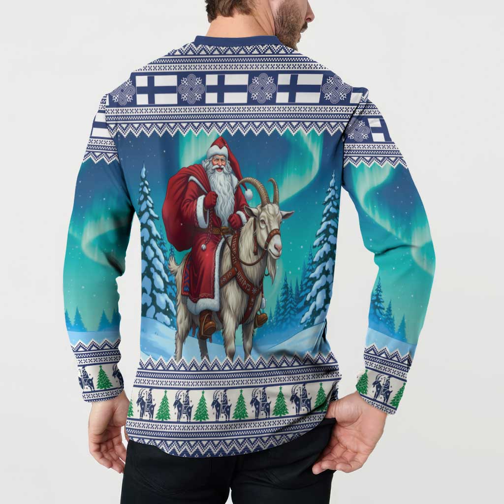 Finland Joulupukki Christmas Button Sweatshirt Riding the Yule Goat - Wonder Print Shop