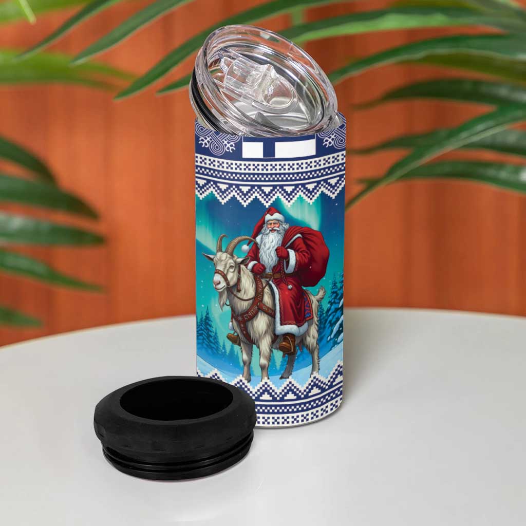 Finland Joulupukki Christmas 4 in 1 Can Cooler Tumbler Riding the Yule Goat - Wonder Print Shop