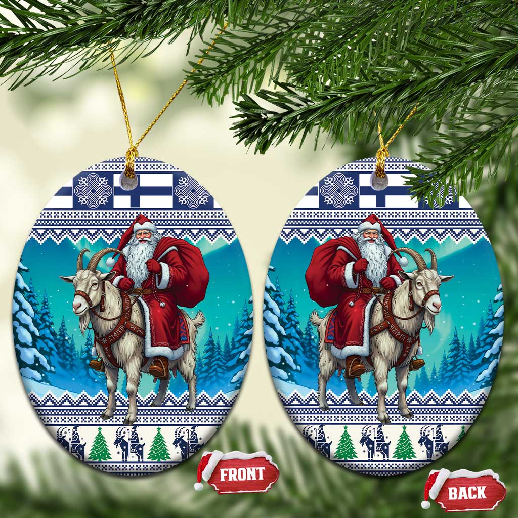 Finland Joulupukki Christmas Ceramic Ornament Riding the Yule Goat - Wonder Print Shop