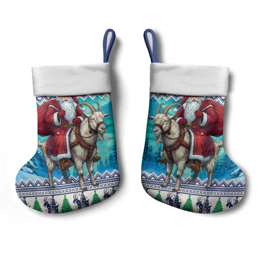 Finland Joulupukki Christmas Stocking Riding the Yule Goat - Wonder Print Shop