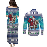 Finland Joulupukki Christmas Couples Matching Puletasi and Long Sleeve Button Shirt Riding the Yule Goat - Wonder Print Shop