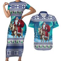 Finland Joulupukki Christmas Couples Matching Short Sleeve Bodycon Dress and Hawaiian Shirt Riding the Yule Goat - Wonder Print Shop