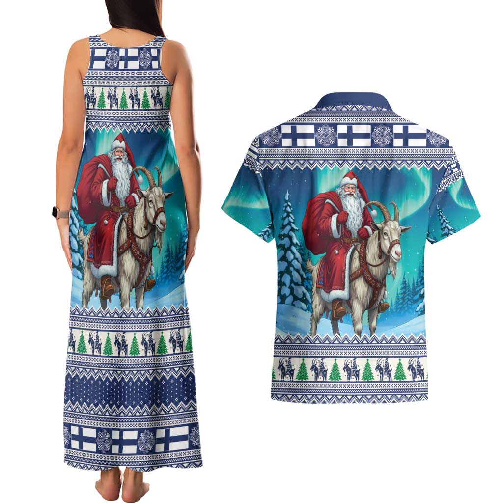 Finland Joulupukki Christmas Couples Matching Tank Maxi Dress and Hawaiian Shirt Riding the Yule Goat - Wonder Print Shop