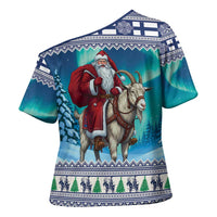 Finland Joulupukki Christmas Cross Shoulder Shirt Riding the Yule Goat - Wonder Print Shop