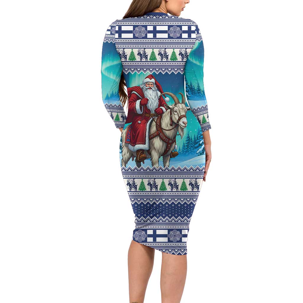 Finland Joulupukki Christmas Family Matching Long Sleeve Bodycon Dress and Hawaiian Shirt Riding the Yule Goat - Wonder Print Shop