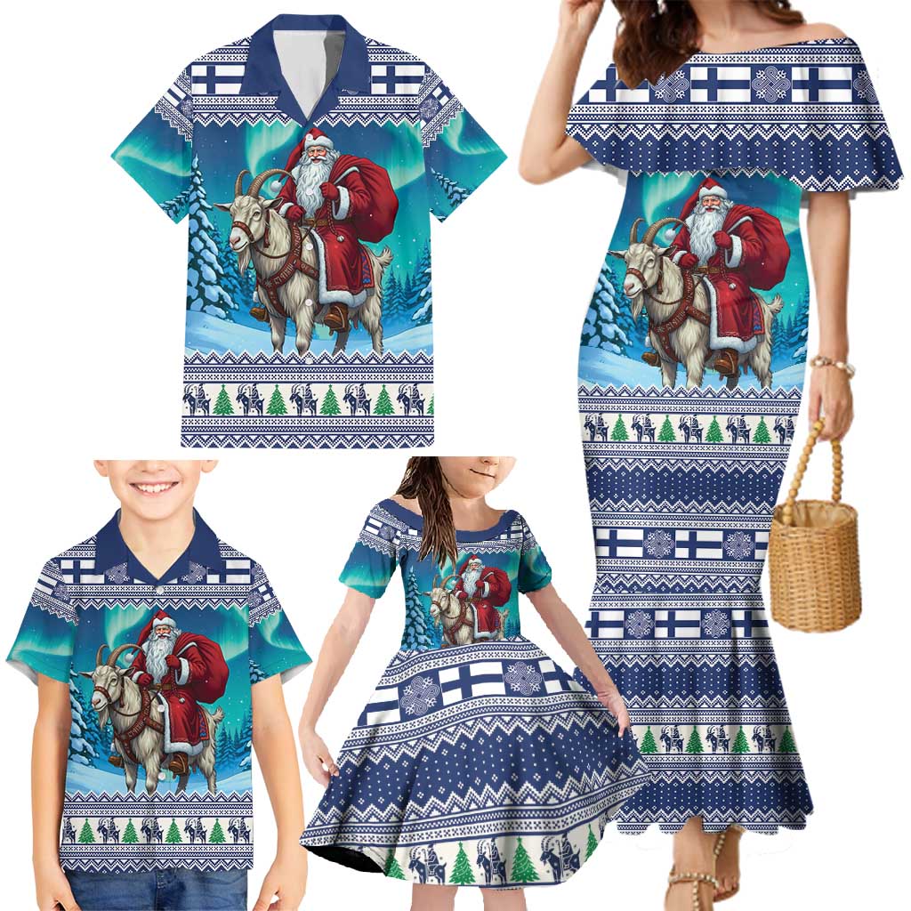 Finland Joulupukki Christmas Family Matching Mermaid Dress and Hawaiian Shirt Riding the Yule Goat - Wonder Print Shop