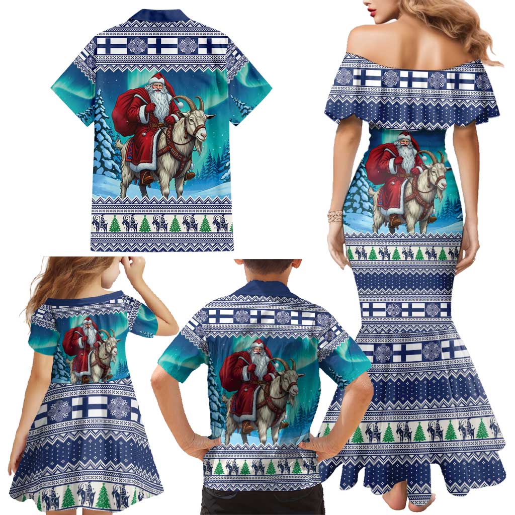 Finland Joulupukki Christmas Family Matching Mermaid Dress and Hawaiian Shirt Riding the Yule Goat - Wonder Print Shop