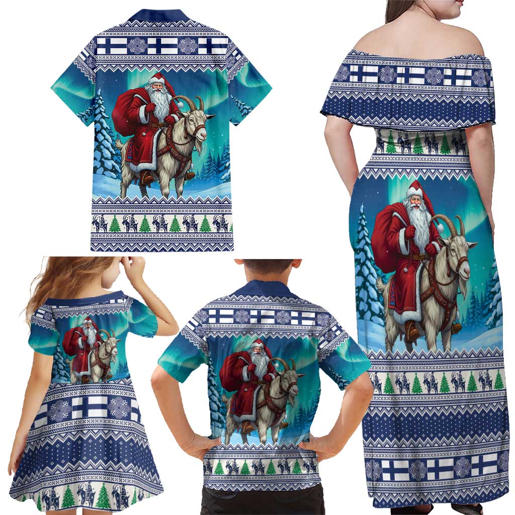 Finland Joulupukki Christmas Family Matching Off Shoulder Maxi Dress and Hawaiian Shirt Riding the Yule Goat - Wonder Print Shop