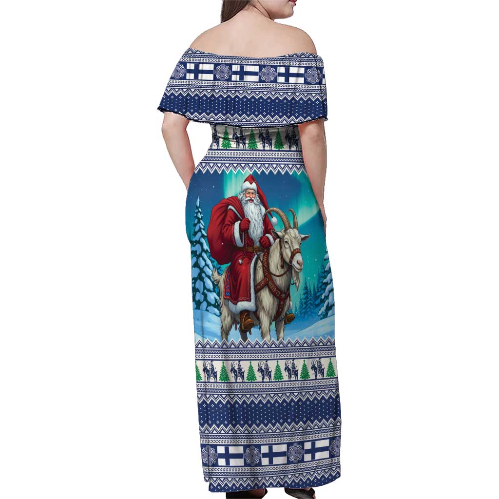 Finland Joulupukki Christmas Family Matching Off Shoulder Maxi Dress and Hawaiian Shirt Riding the Yule Goat - Wonder Print Shop
