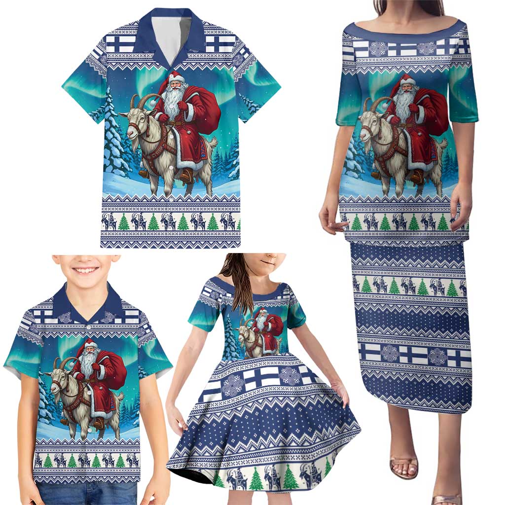 Finland Joulupukki Christmas Family Matching Puletasi and Hawaiian Shirt Riding the Yule Goat - Wonder Print Shop