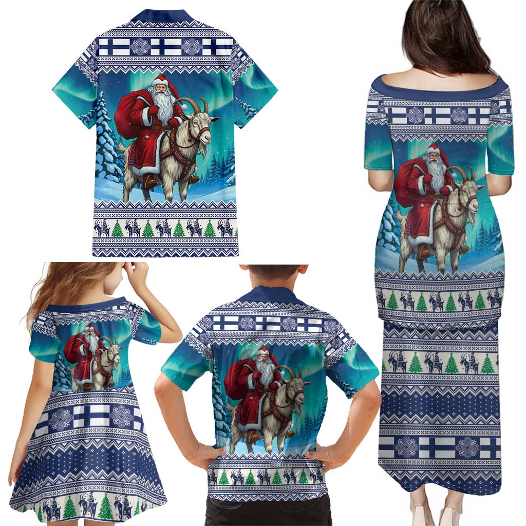 Finland Joulupukki Christmas Family Matching Puletasi and Hawaiian Shirt Riding the Yule Goat - Wonder Print Shop