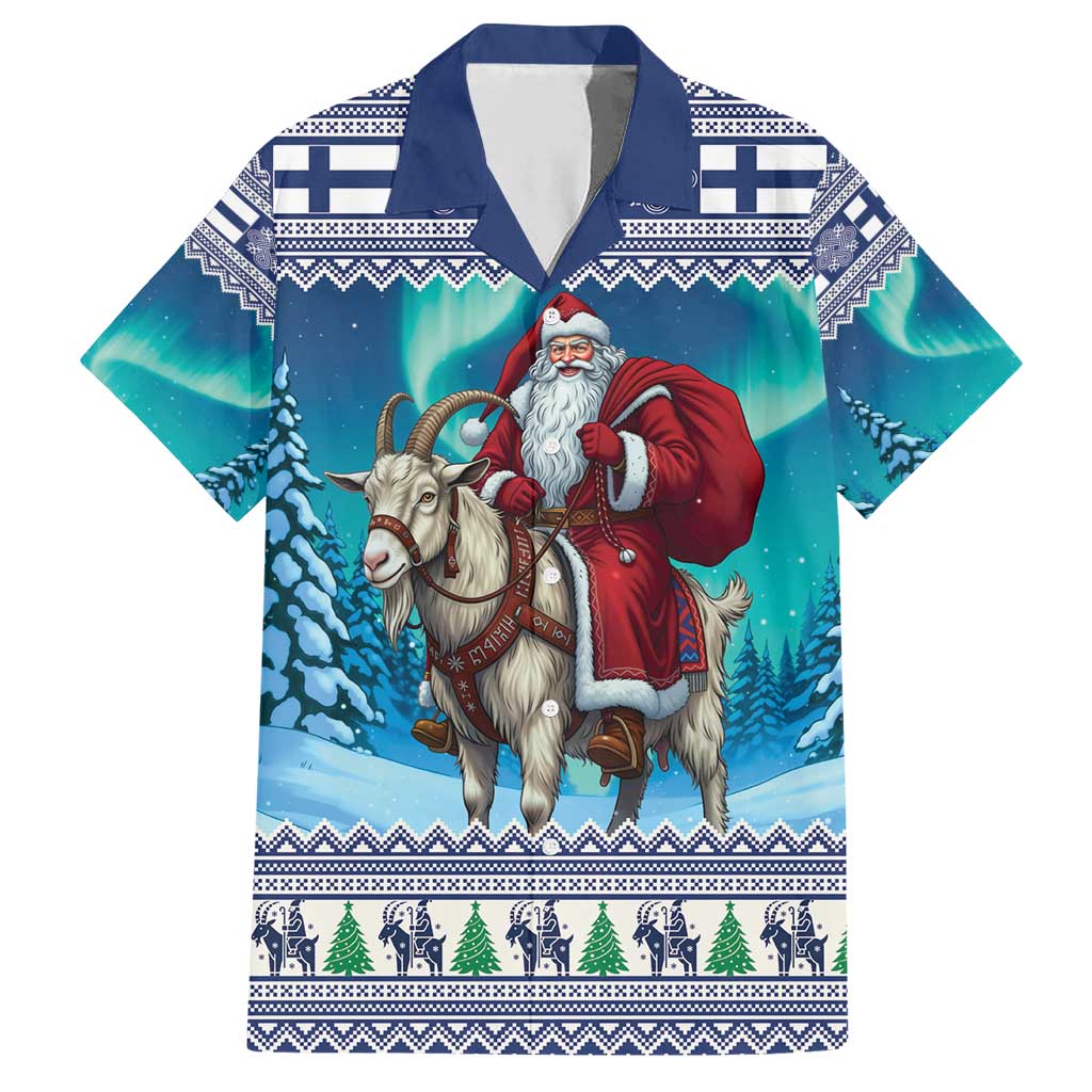 Finland Joulupukki Christmas Family Matching Short Sleeve Bodycon Dress and Hawaiian Shirt Riding the Yule Goat - Wonder Print Shop