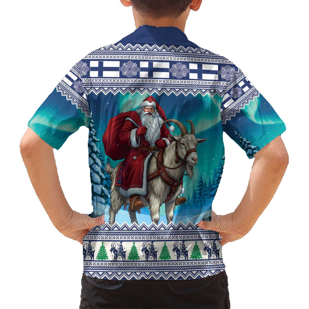 Finland Joulupukki Christmas Family Matching Summer Maxi Dress and Hawaiian Shirt Riding the Yule Goat - Wonder Print Shop