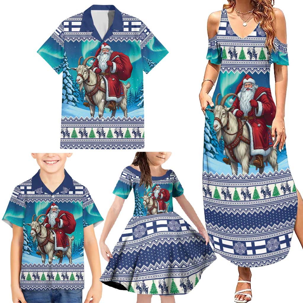 Finland Joulupukki Christmas Family Matching Summer Maxi Dress and Hawaiian Shirt Riding the Yule Goat - Wonder Print Shop
