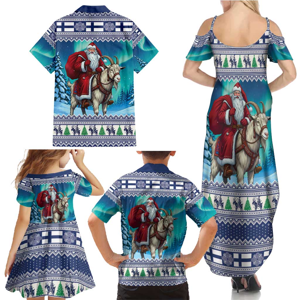 Finland Joulupukki Christmas Family Matching Summer Maxi Dress and Hawaiian Shirt Riding the Yule Goat - Wonder Print Shop
