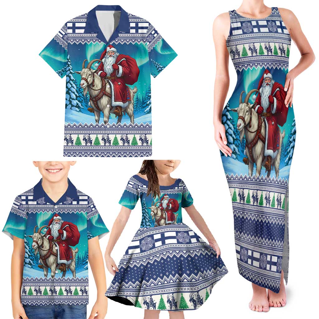 Finland Joulupukki Christmas Family Matching Tank Maxi Dress and Hawaiian Shirt Riding the Yule Goat - Wonder Print Shop