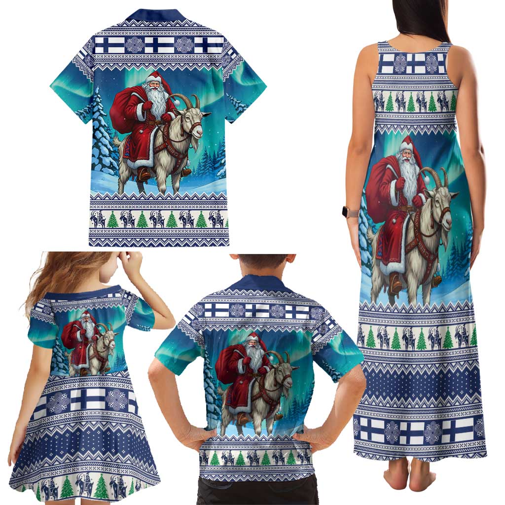 Finland Joulupukki Christmas Family Matching Tank Maxi Dress and Hawaiian Shirt Riding the Yule Goat - Wonder Print Shop