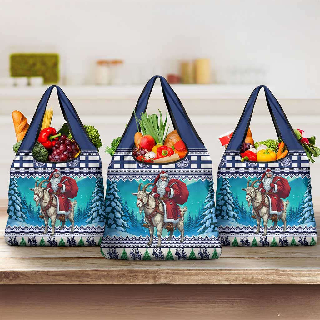 Finland Joulupukki Christmas Grocery Bag Riding the Yule Goat - Wonder Print Shop