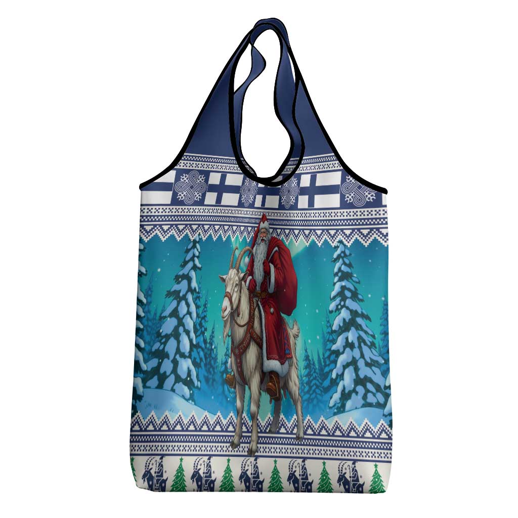 Finland Joulupukki Christmas Grocery Bag Riding the Yule Goat - Wonder Print Shop