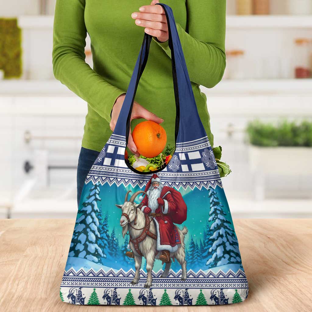 Finland Joulupukki Christmas Grocery Bag Riding the Yule Goat - Wonder Print Shop