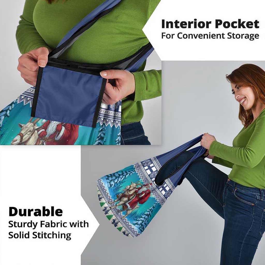 Finland Joulupukki Christmas Grocery Bag Riding the Yule Goat - Wonder Print Shop