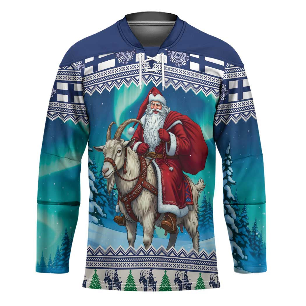 Finland Joulupukki Christmas Hockey Jersey Riding the Yule Goat - Wonder Print Shop