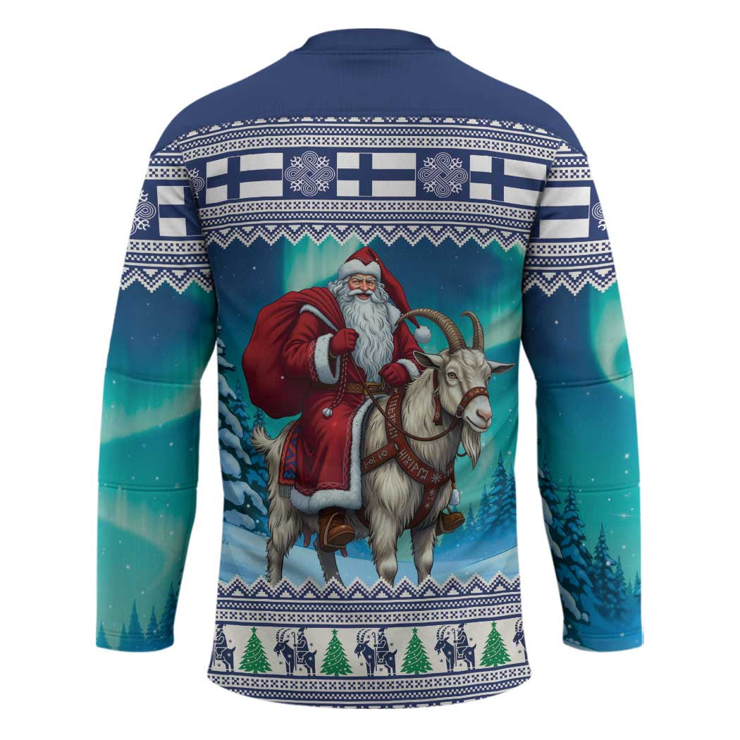Finland Joulupukki Christmas Hockey Jersey Riding the Yule Goat - Wonder Print Shop