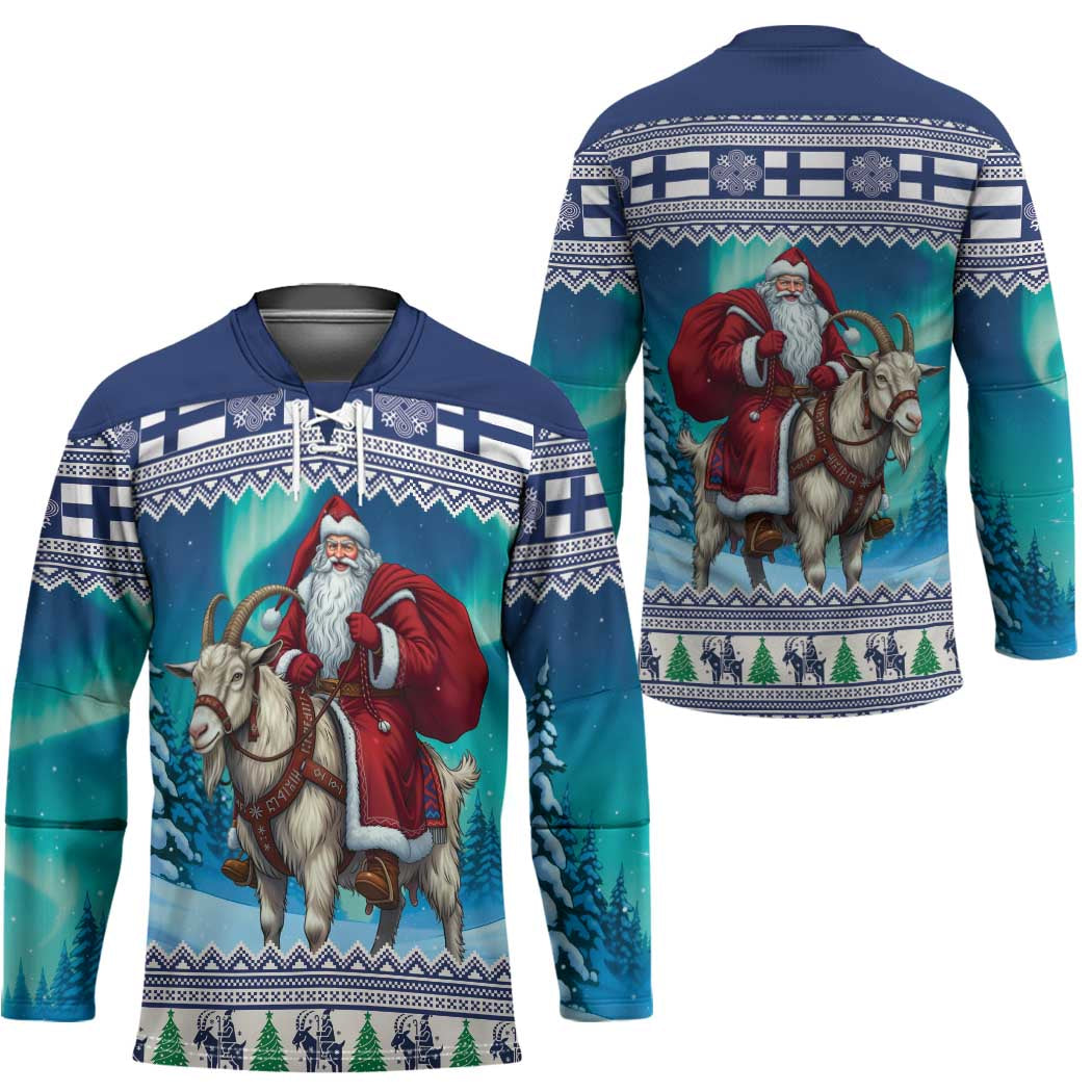 Finland Joulupukki Christmas Hockey Jersey Riding the Yule Goat - Wonder Print Shop