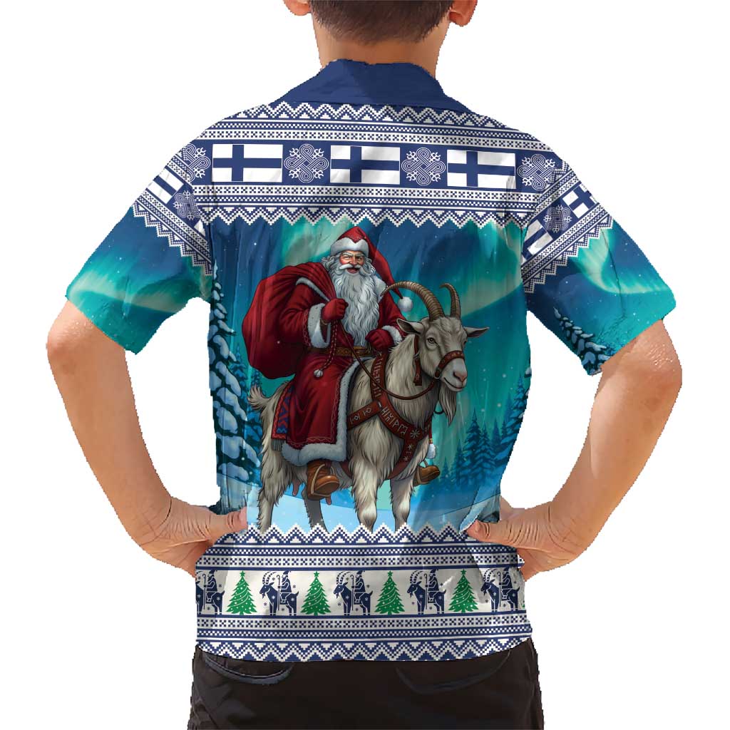 Finland Joulupukki Christmas Kid Hawaiian Shirt Riding the Yule Goat - Wonder Print Shop