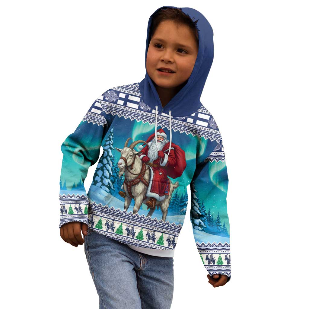 Finland Joulupukki Christmas Kid Hoodie Riding the Yule Goat - Wonder Print Shop